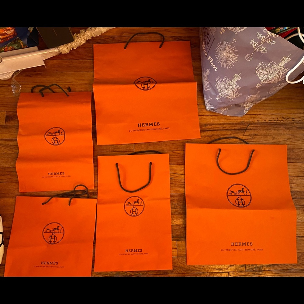 Hermes Orange Various Sizes Shopping Bags (5)